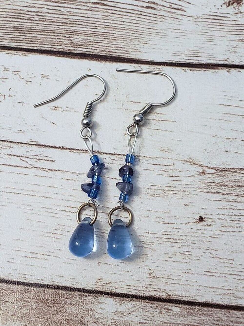 Vintage Earrings for Pierced Ears - Long Blue Dangle Earrings